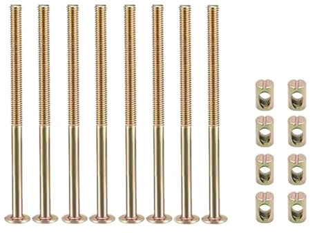 Lot de 8 boulons M6 x 110 mm pour meubles, vis hexagonales en acier au carbone avec écrous à barillet pour chaise, meuble, lit