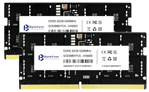 ByteFest RAM DDR5 64GB Kit (2x32GB) SODIMM 5200MHz CL42 1.1V 262-Pin Memoria RAM DDR5 para Portátile/Notebook/Mini PC
