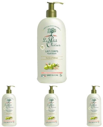 LE PETIT OLIVIER - Lait Corps Hydratant - Huile D'Olive - Adoucit, Apaise & Hydrate - Peaux Normales A Sèches - 96% D'Origine Naturelle - Sans Silicone - Fabriqué en France - 250 ml (Lot de 4)