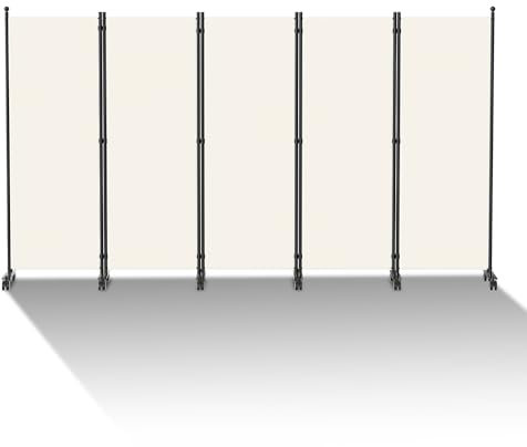 Peviasot Paravent Raumteiler auf Rollen, 5 Teilig 284x181cm Raumteiler Freistehend Trennwand Paravent,blickdichter, Sichtschutz Room Divider Innen für Zuhause Büro Terrasse|Beige