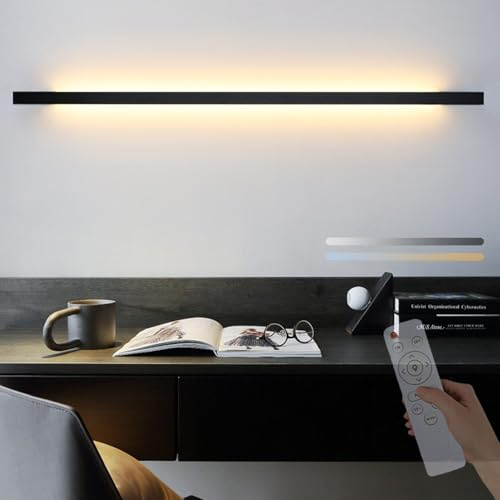 TZSMUM Lange Wandlampe LED mit Fernbedienung Dimmbar Wandleuchte 2700K-6500K Innen Schwarz 200CM Wandbeleuchtung Modern Kreative Wohnzimmer Schlafzimmer Treppenhauslampe Flurlampe (Schwarz,150cm)