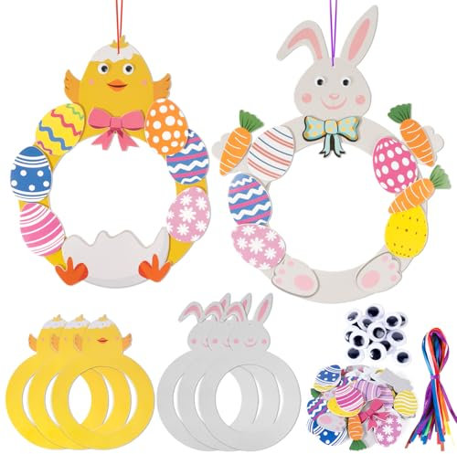 BOFUNX 6pcs Ghirlanda Pasquale Fai da Te Kit Artigianato Pasquale per Bambini Corona di Pasqua DIY Decorazioni di Pasqua per Porta Ornamenti Pasquali da Appendere per Decorazione Creazione Feste