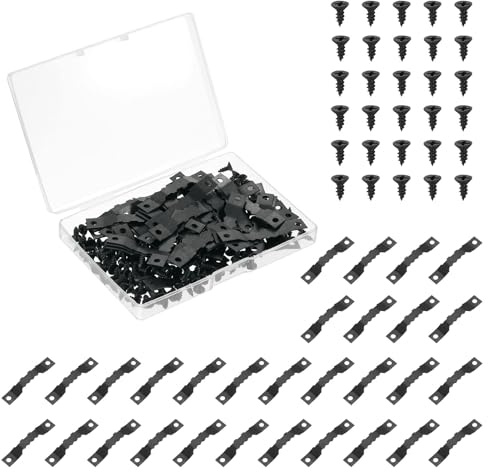 QUARKZMAN 50 Piezas Colgadores de Cuadros, Gancho para Marco de Cuadro, Fijadores de Soporte con 100 Piezas de Tornillos para Colgar Relojes Pinturas Fotos, Negro