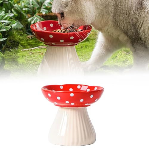 Ciotola rialzata per cibo per gatti, ciotola per acqua per gatti a forma di fungo, ciotole in ceramica per cibo e acqua, piatto rialzato per gatti larghi, poco profondo, per gatti adulti, cani di