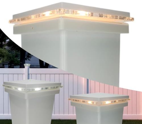 DekLights® DIY Line LED Lighted Post Cap for 5x5 Vinyl & 5.5x5.5 Wood Fence Posts. with Glass Edge Style Lens. 12 Volt Low Voltage with Replaceable LED Bulb. (White)