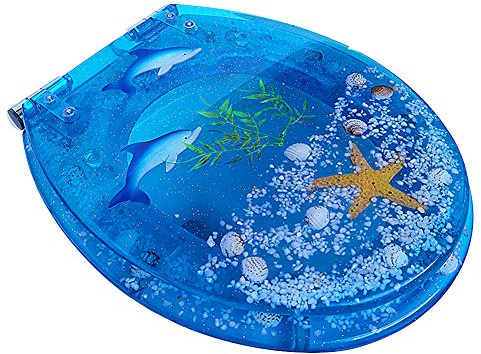 Transparent Resin Toilet Seat with Seashell & Sand Design | Hygienic, Comfortable & Slow Soft Close | Anti-Bacterial Stainless Steel Hinge | Enhances Bathroom Aesthetics & Comfort