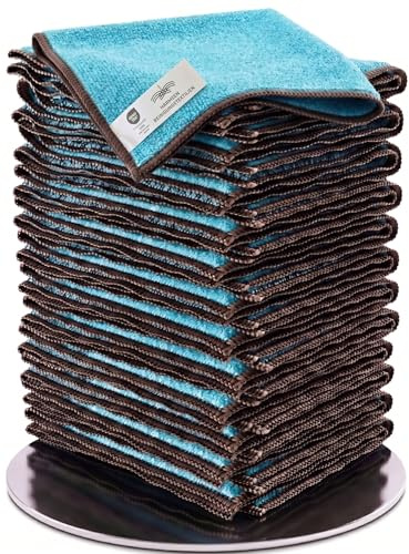 Wowtowelz Mikrofasertücher für Küche, Bad, Haushalt und Auto - Reinigungstücher, Putzlappen, Wischtücher aus recyceltem Plastik 12er Set - 40x40cm - Blau/Grau