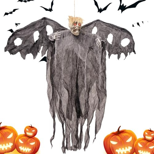 Yonuaret Gruselige Halloween-Dekoration Für Den Außenbereich | Hängbarer Skelettgeist Mit Glühenden Augen Für Hausdekoration - Dekoration Für Spukhaus Escape Room Garten Vorgarten Eingangsbereich Und