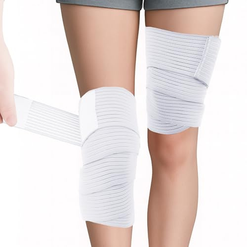 2 Pezzi da 200cm Fascia Elastica Coscia, Oberschenkel Sport Kompressionsbandag, Fasce Elastiche con Chiusura a Strappo, Benda Elastica per Comprimere La Coscia, Il Ginocchio e La Gamba, Bianco | Bendaggio a compressione regolabile, fascia elastica per coscia sportiva, tutore per coscia per uomo e donna