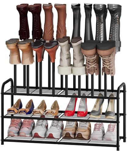 viewcare Tall Boot Rack, Long Boot Rack Organiser, Tall Boots with Shoe Rack for Closet, 3-Tier Shoe Shelf Storage Organiser for Entryway