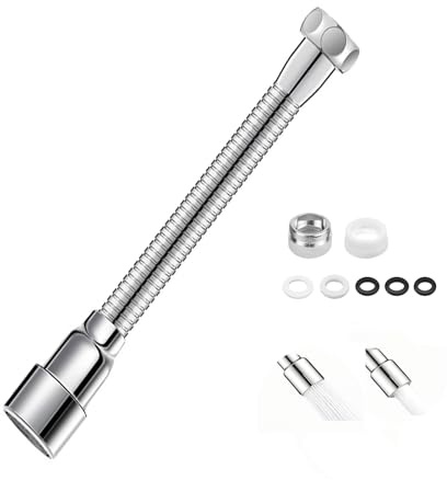 Prolunga Rubinetto Cucina 14 cm, Rompigetto Flessibile per Lavandino | Girevole a 360° con 2 modalità, 2 adattatori da 22 mm e tubo in acciaio inox 304, ideale per cucina e bagno