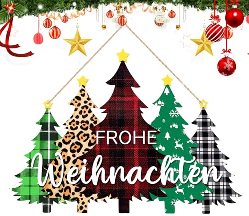 Frohe Weihnachten Türschild Holz mit Weihnachtsbaum-Motiv Türdekoration Weihnachtsdeko Türhänger für Haustür, Wand oder Fenster weihnachtsdekorationen Innen & Außen