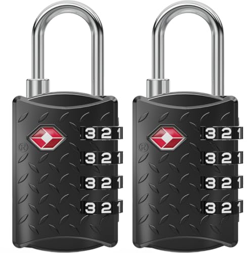 NOVLOCK TSA-godkänt bagagelås med 4-siffrig kod – räfflad, halkfri yta – kompatibelt för USA-resor – reselås för resväskor, ryggsäckar och handbagage – 2-pack, svart