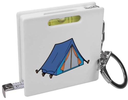 Azeeda 'Blue Camp Tent' Keyring Tape Measure (KM00048018) | Mini Measuring Tool / Spirit Level for DIY, Work, Bags and Keys