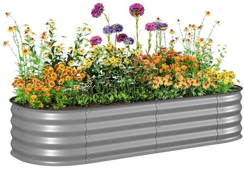 Outsunny Galvanised Raised Beds for Garden, Metal Elevated Planter Box with Safety Edging, DIY Assembly for Growing Flowers, Herbs, Succulents, 150 x 62 x 30cm, Silver