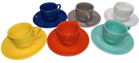 Generico Set 6 Tazzine da Caffè in Ceramica Colorata con Piattino – Multicolore – Design Moderno – Ideali per Espresso e Caffè