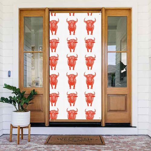 Cubiertas de puerta decorativas de 6 x 3 pies – Bonito estampado de toro de primavera y verano para la parte delantera, cartel de otoño e invierno, telón de fondo colgante para exteriores e interiores
