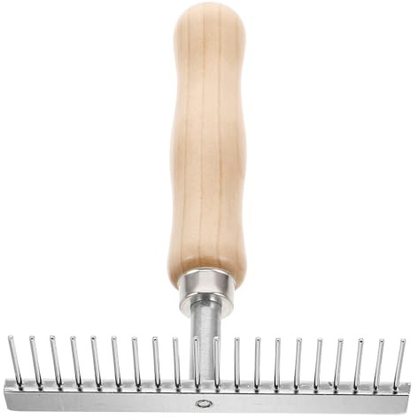 Artibetter Cepillo Rastrillo para Aseo Equino y Perros, Peine Deslanador con Mango de Madera, Acero Inoxidable, Herramienta para Quitar Pelo Suelto y Limpiar Pelaje, Cuidado de Mascotas