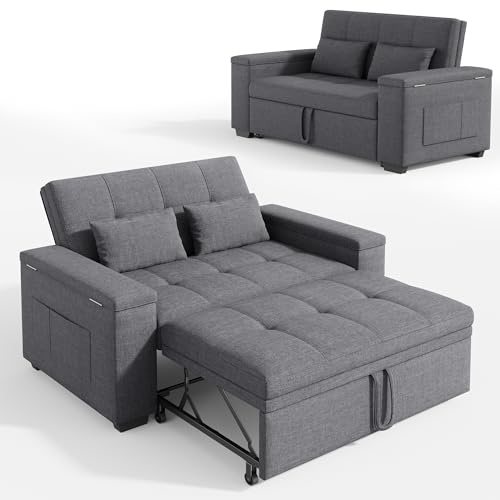 Xbro Sofa Cama 2 Plazas, Sillón Convertible 3 en 1 con Cama, Sofá con Respaldo Ajustable en 3 Posiciones y Espacio de Almacenamiento, 156 x 74 x 86cm, Incluye Dos Cojines,Gris Oscuro