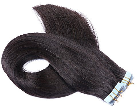 Tape In - On Hair Extensions - # 1B - SCHWARZBRAUN - 60cm - 40 Tressen je 4cm Breit / 2,5g - 100% Remy Echthaar Haarverlängerung/Extention mit Klebeband Tressen by NOVON Hair Extentions
