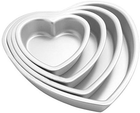 MEETOZ 4pcs Aluminium Heart Shaped Cake Pan Set Tin Muffin Chocolate Mold Baking with Removable Bottom - 5 6 8 10