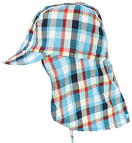 maximo Jungen Mütze mit Nackenschutz und Sonnenschirm Karo blau-rot, Gr. 49; Sommer-Jungen-Kindermütze zum Binden (49)