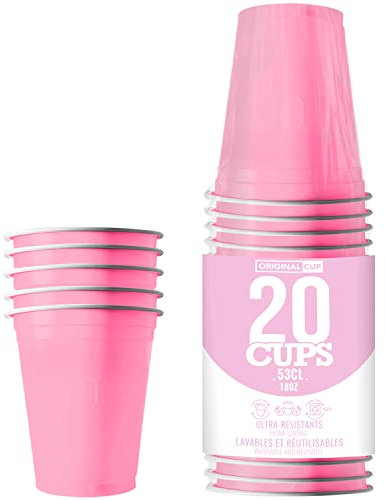 Confezione da 20 bicchieri originali rosa pastello | 53cl coppe americane | Beer Pong | Bicchieri di plastica riutilizzabili | Lavaggio a mano e in lavatrice | OriginalCup®