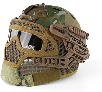 PJ Type Rapide Casque Airsoft Paintball De Protection Complet Multicam Casque ABS Tactique CS Masque avec Lunettes