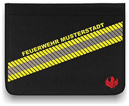 Roter Hahn 112 Personalisierbare Feuerwehr 3M Scotchlite Schreibmappe Ortsname Organizer Konferenzmappe HUPF Design Reflex