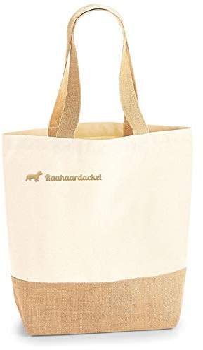 Rauhaardackel Dackel Teckel Dachshund Jute Jutebeutel Shopper Einkaufstasche Hundemotiv Stickerei Baumwolltasche Stoffbeutel Bestickt Lange Henkel 24x41x13cm Geschenkidee Hund Beutel Tasche