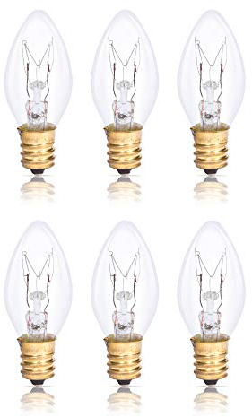 Simba Lighting C7 7W Replacement Bulb (6 Pack) for Night Light, Clear Candle Shape, 120V, E12 Candelabra Base, Dimmable, 2700K Warm White