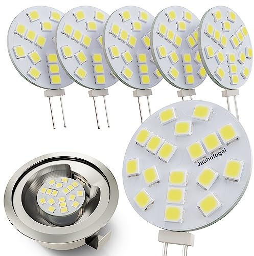 JAUHOFOGEI G4 LED Lampen Kaltweiss 2W ersetzt 20W Halogen, Rund G4 Stiftsockel 12V AC / 10-24V DC, G 4 LED Leuchtmittel für Unterbauleuchten, Einbaustrahler, Möbeleinbauleuchten, 6er Pack