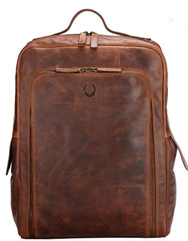 Corno d´Oro Handmade Rucksack Herren Leder Groß mit Organizer-Fach I Premium XL Lederrucksack Damen für 17 Zoll Laptop I Business Laptoprucksack Vintage Braun