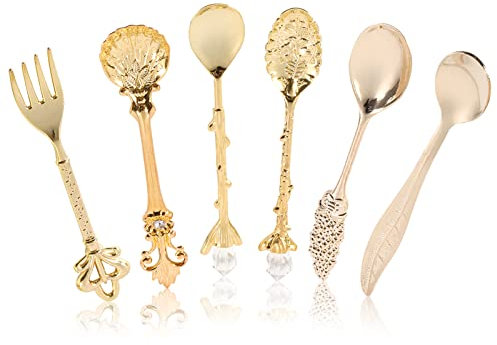 Carved Vintage Spoon Set,6Pcs/Set Vintage Spoons Forks,Zinc Alloy Retro Royal Style Tableware Spoons Metal Mini Dinnerware Coffee Spoons Fork Set for Kitchen Dessert Fruit,4.5 x 0.7in