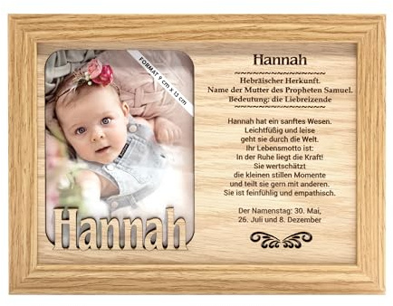 HANNAH - Bilderrahmen mit Namen und passenden Text. Deko Bilder mit Rahmen, Fotorahmen stehend oder hängend. Für dein Zuhause. Dekoration. Fotografie, Foto, Bild, Porträt. Originelles Geschenk.