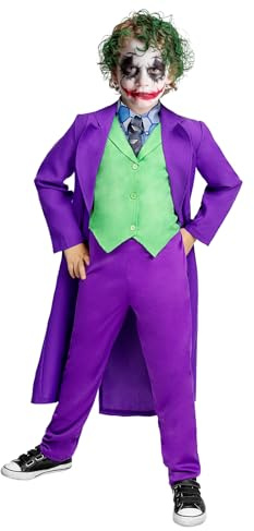 Funidelia Costume Ufficiale di Joker per bambino, giacca, gilet con colletto e cravatta e pantaloni, Taglia 3-4 anni, Supereroi, DC Comics - Completo per bambini per feste, Carnevale e Halloween