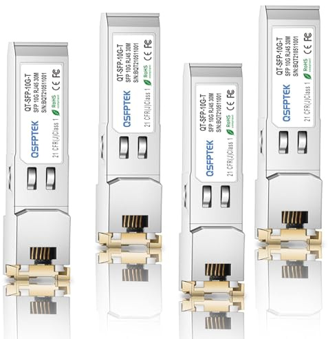 QSFPTEK 4Pack 10GBASE-T SFP+ Kupfer RJ45 Modul Transceiver up to 30m, SFP+ auf RJ45 für Cisco SFP-10G-T-S, Ubiquiti UF-RJ45-10G, Netgear, D-Link, Supermicro, TP-Link, Linksys