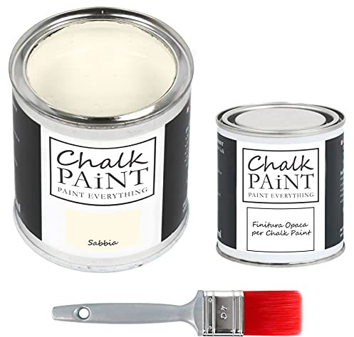 CHALK PAINT EVERYTHING Sabbia & FINITURA + PENNELLO - Kit Pronto Vernicia e Proteggi (750 ml Colore + 250 ml Finitura + Pennello Professionale 40 mm)