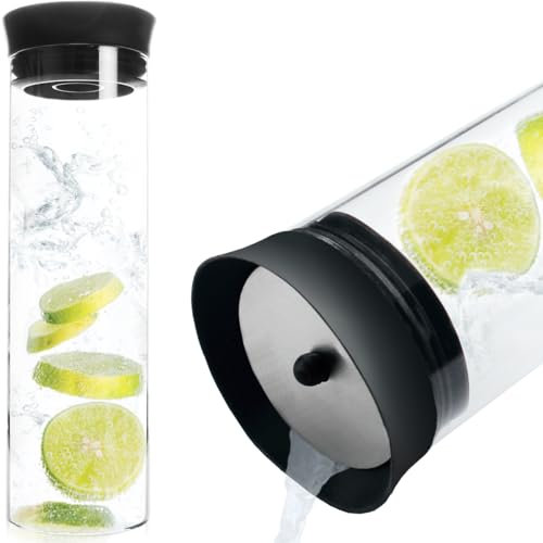 Wasserkaraffe Borosilikatglas 1 Liter mit Deckel und Ausgießer Glaskaraffe für kohlensäurehaltige Getränke geeignet (Wasserkaraffe)