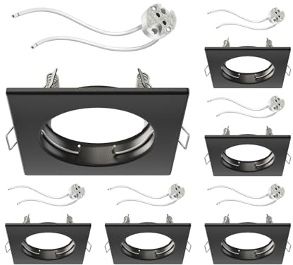 ledscom.de 6x Deckeneinbaurahmen RIR Einbaurahmen schwarz matt eckig (LED/Halogen/MR16/50mm) inkl. GU5.3 Fassung