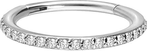 PIERCINGLINE Chirurgenstahl Segmentring Clicker EINGEFASSTE KRISTALLE Piercing Septum Ohr Tragus Helix Silberfarben Kristallklar 5 mm