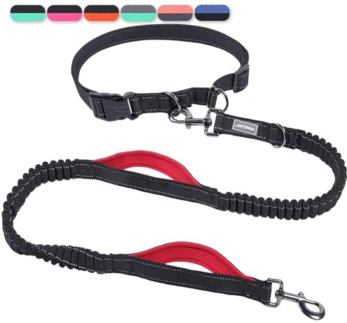 VIVAGLORY Joggingleine Hunde Bungee Hundeleine Joggen, M, Schwarz/Rot2