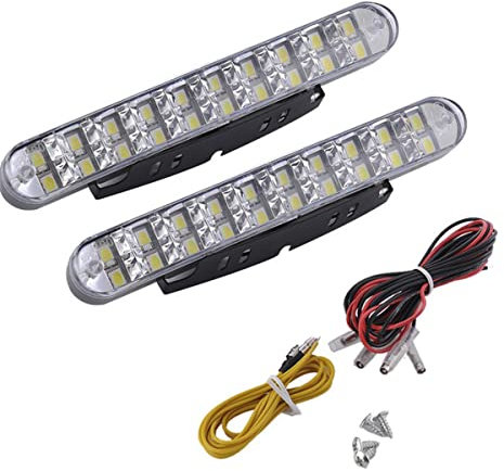 FOLGEMIR LED Tagfahrlicht, dimmbare Tagfahrleuchten, 2x 30 LEDs, DC 12V, Weiss/Gelb Blinker, E4