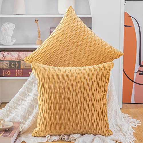 Madizz 2er Set Samt Dekorativ Zierkissenbezüge Luxus Stil Kissenbezug für Sofa für Schlafzimmer Gold 45x45 cm Quadrat