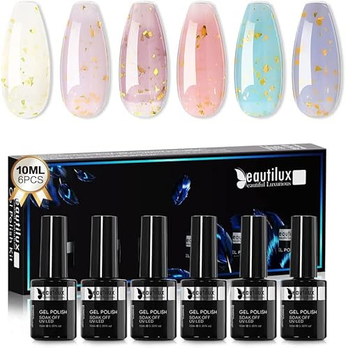 Beautilux Rubber Base Coat, 6 Farben 10ml Rubber Base Nagellack Gel, Soak Off Unterlack