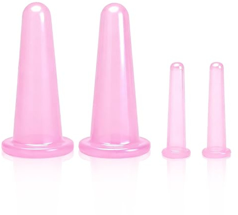 Juego de Terapia de Ventosas de 4 Piezas para La Cara, Ventosas de Masaje Con Ventosas de Vacío para la Piel del Ojo del Cuello, Fascia de Liberación, Drenaje Linfático O Alivio(Rosa)