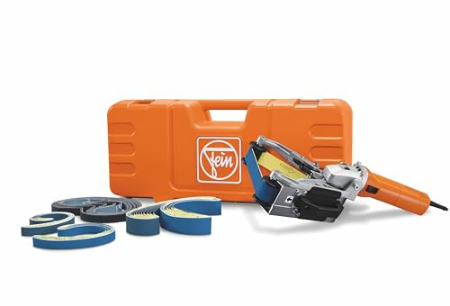 FEIN Set Rohrschleifer RS 17-70 E für Edelstahlrohre und -rohrbogen bis Ø 80 mm., Leerlaufdrehzahl 2 700-8 500 1/min, Bandabmessung 815 x 20/40 mm. Bandgeschwindigkeit 9-27 mt/sec