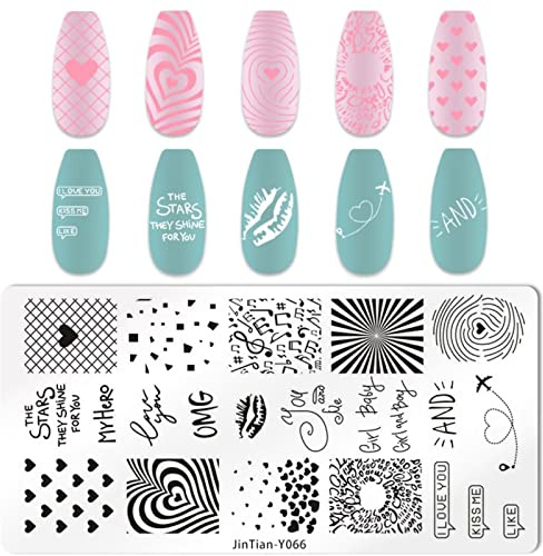 RUNRAYAY Placa de estampado de arte de uñas Corazón de amor Plantilla de placas de imagen Herramientas de arte de uñas para el día de San Valentín