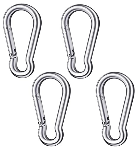 4-pack karbinhakar i rostfritt stål, låsande karbinhake, kraftig karbinhake, klämma, repanslutning, nyckelring, klämma, krok, snäppkrok, vridlås, för utomhusvandring, camping, fiske, hundkoppel (inte för klättring)