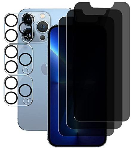 UZWZW 3 Pack Lens & Privacy Screen Protector for iPhone 13 Pro Max (6.7) | Tempered Glass with Camera Lens Protector, Anti-Spy, Easy to Install, 9H Hardness, Anti-Scratch, Anti-Shatter, No Bubbles